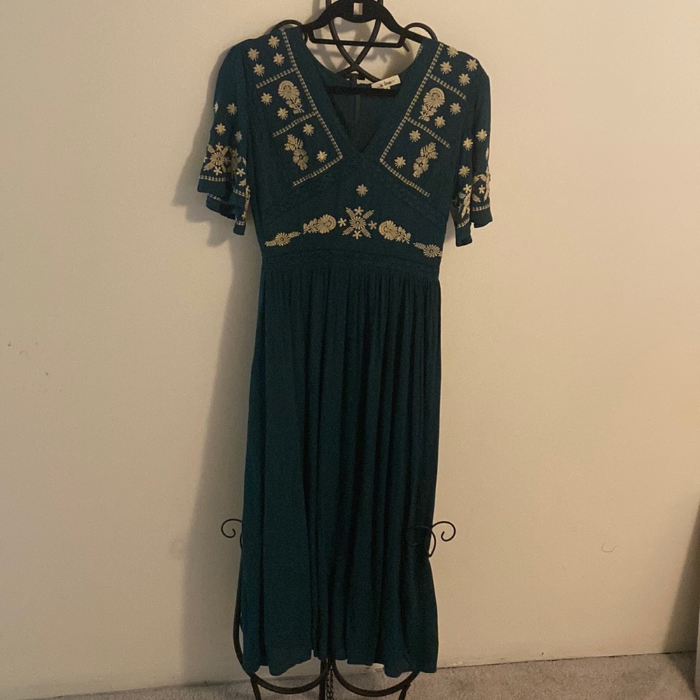 Embroidered Forest green maxi dress